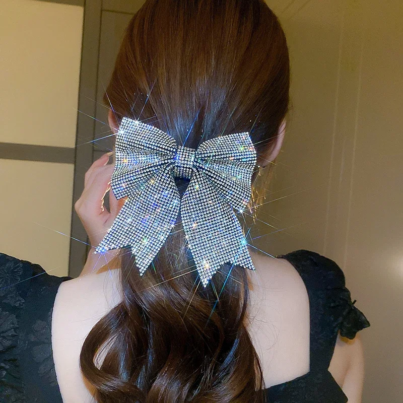 Super Glaring Rhinestones Bow Spring Large Hair Duckbill Clips for Women Sweet Delicate Versatile Magnificent Party Accessories