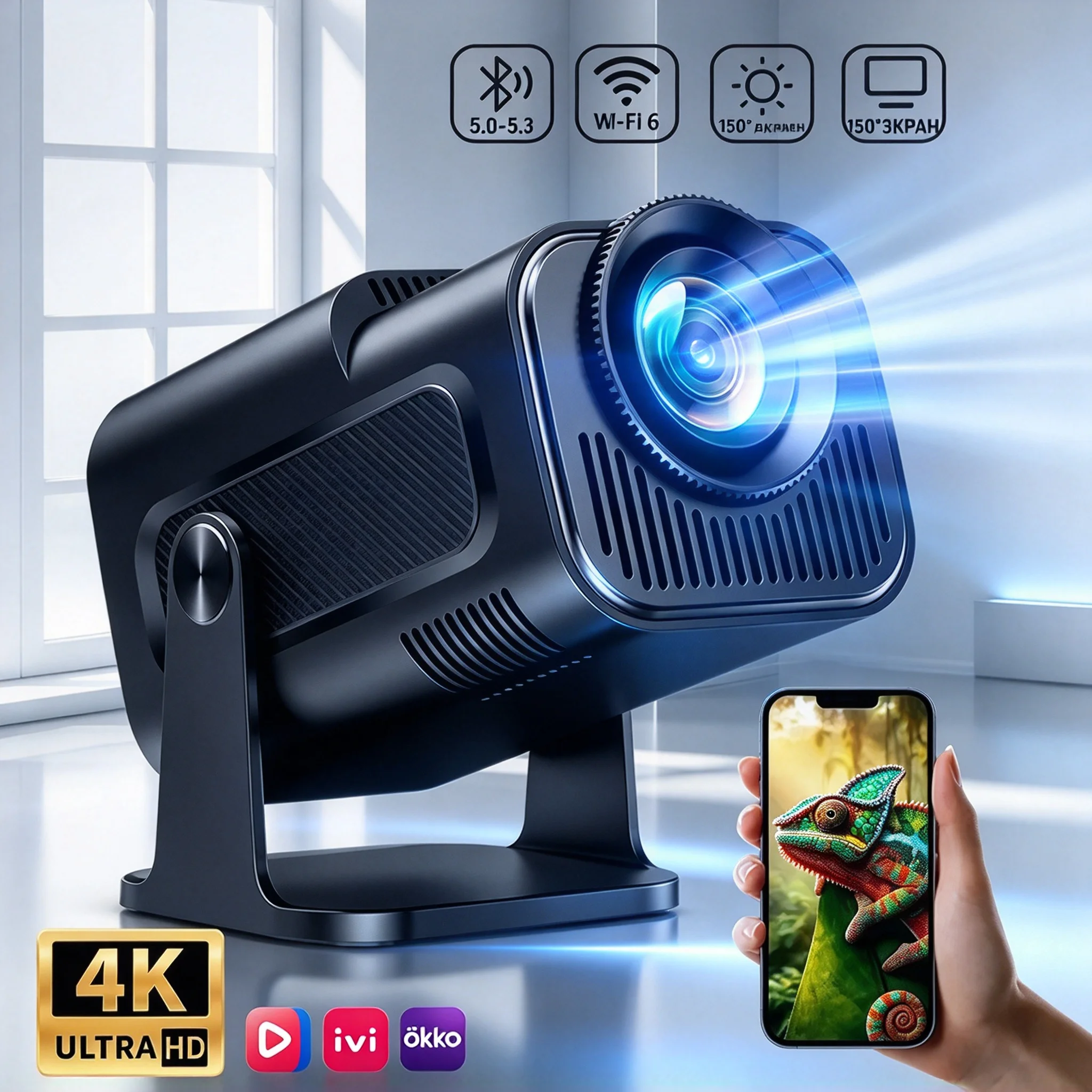 Портативный проектор с поддерж – обзор и цена 4K Smart Projector Android 11 Wifi 6