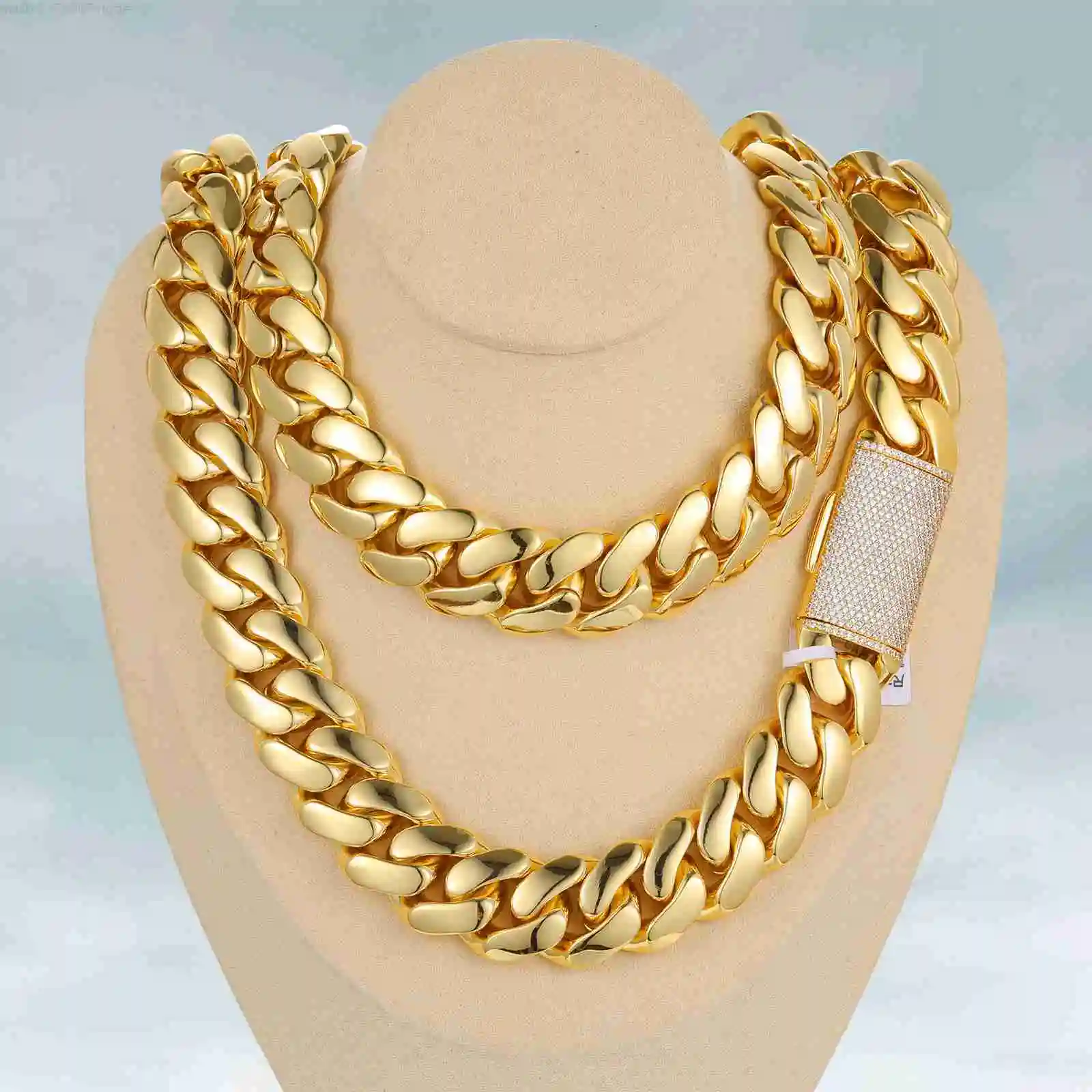 

Wholesale Luxury Hip Hop Jewelry Mens Custom 18k Gold Plated Solid Brass Heavy Miami Cuban Link Chain Necklace