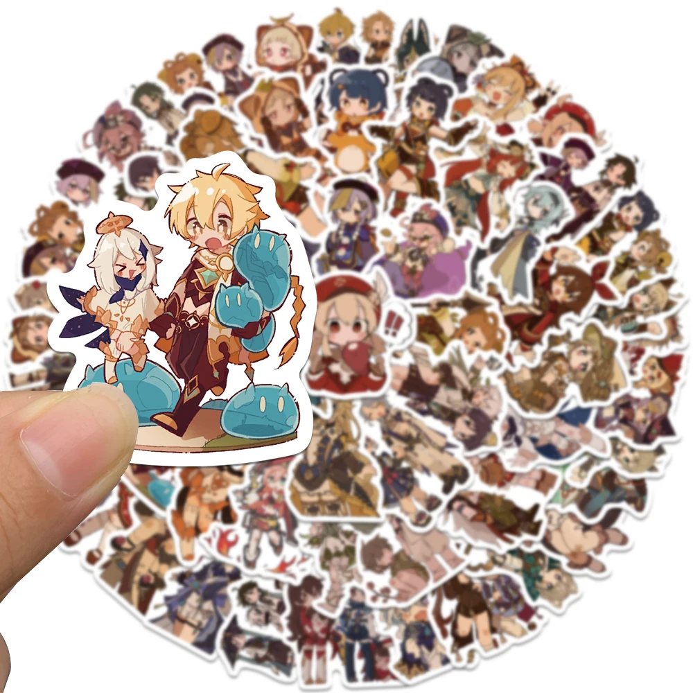 Super Cute Genshin Impact Game Adesivos, Decalque Kawaii, DIY, Vinil, Diário, Mala, Laptop, Bicicleta, Carro, Adesivo, 60Pcs