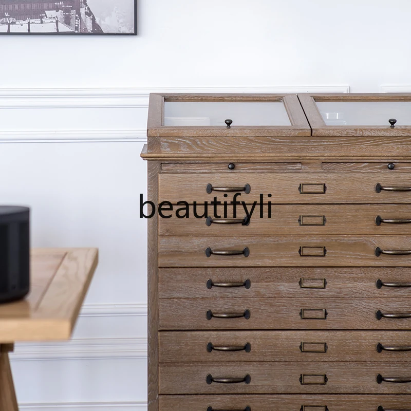 Meuble de Rangement Rétro Multifonctionnel en Bois Massif de Chêne Américain et Européen, Armoire à Bijoux pour Porche