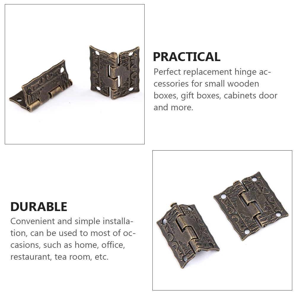 

20pcs Cabinet Hinges Wooden Case Furniture Door Iron Hollow Hinge for Box Gift Cupboard Smooth Polishing Vintage Design
