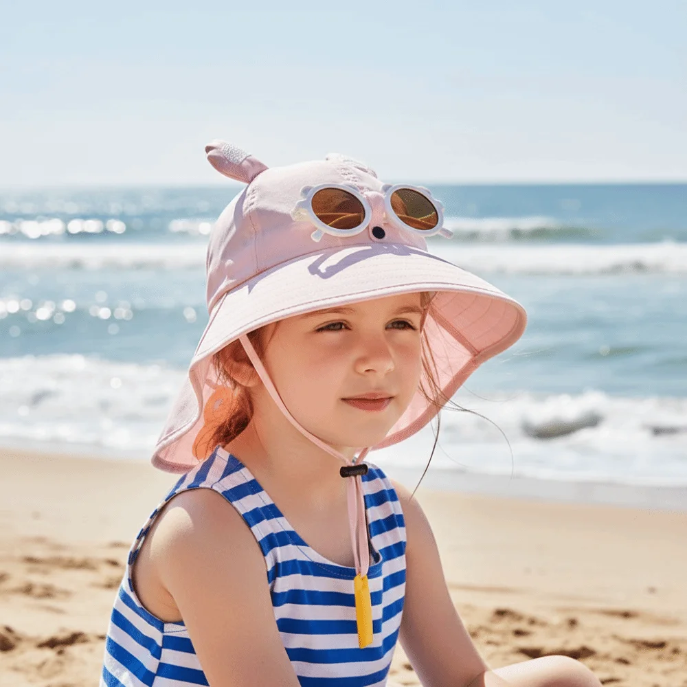 

Big Brim Children's Sun Hat Sun Protection Extended Shawl Whistle Sunglasses Sunscreen Hat Thin UV Resistant Summer Sunshade Hat