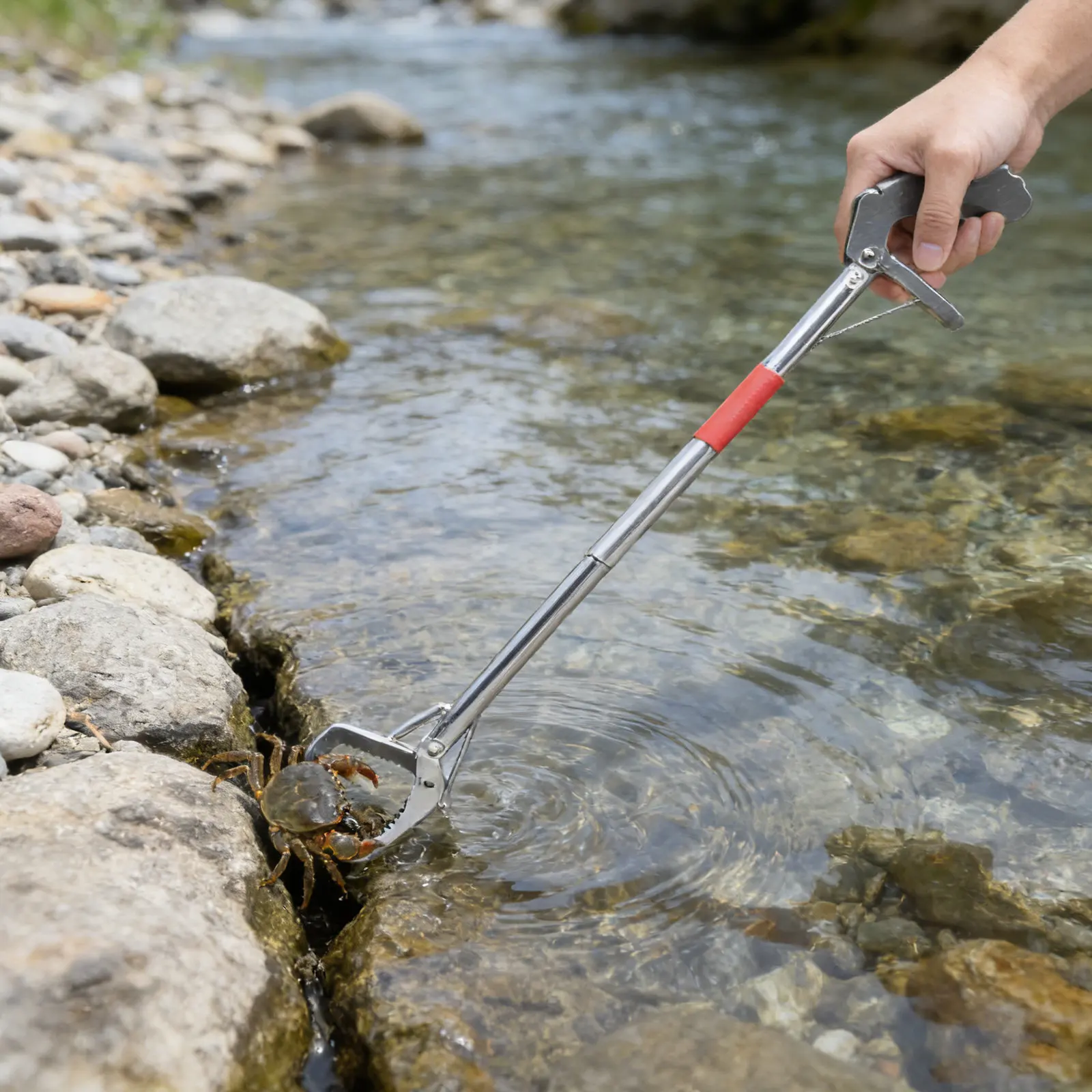 75Cm Stainless Steel Collapsible Crab Tongs Snake Tongs with Non-Slip Ergonomic Grip Multi-Angle Joint Folding Seafood Tool Crab