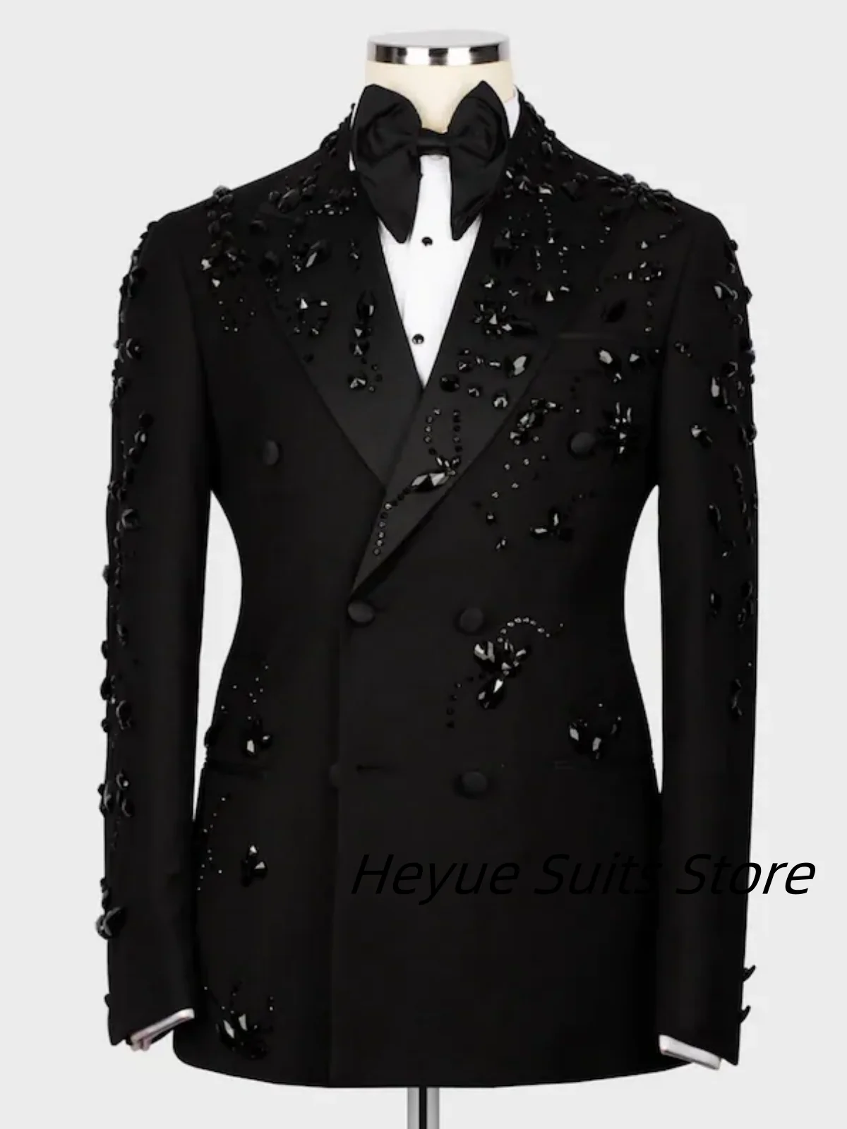 

Classic Black Slim Fit Men Suits Lapel Customized Groom Wedding Party Tuxedos 2 Pieces Sets Male Blazers Fashion Costumes Homme