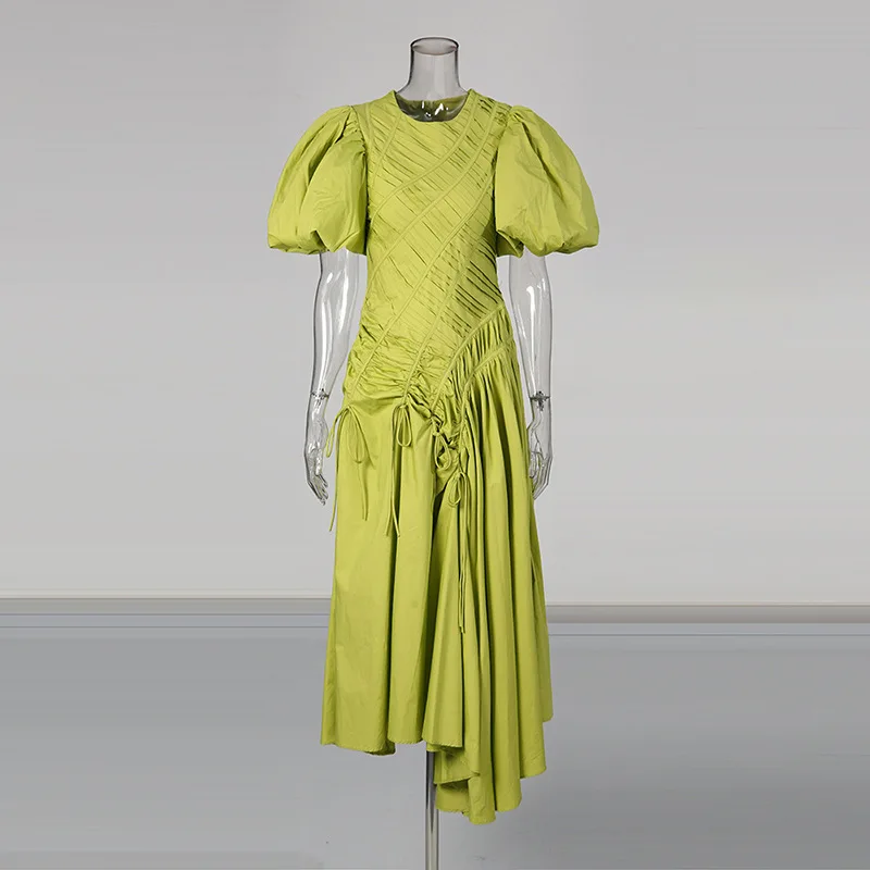2026 Frühling/Sommer Neuer Stil Puffärmel Gerüschte Taille Elegantes Rundhals-Kleid für Damen – Detail 12