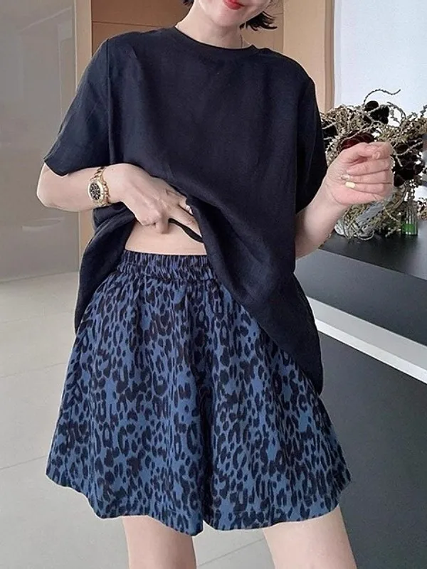 

Брюки женские с высокой талией, широкие, свободного кроя, стройнящие, универсальные, с леопардовым принтом, повседневные, в корейском стиле, с эластичным поясом