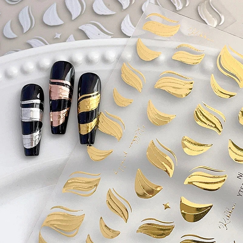 

Shiny Glitter French Lines Nails Stickers Waves Curve Ribbon Silver Gold Stripes Manicure Decals Nails Charming Decoration