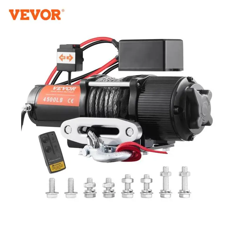 VEVOR Treuil Électrique 12 V 4500 lb 2041 kg avec Télécommande Sans Fil Treuil à Corde en Nylon