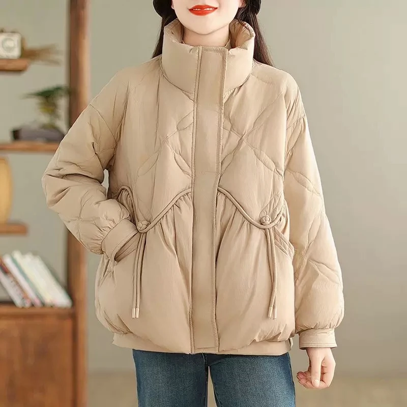 Winter New Down Coats Puffer Jackets Women Chinese Style Retro Simple Solid Outerwear Thickened Warm Snow Short Down Jackets