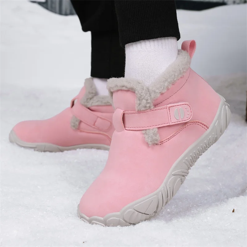 Kids Barefoot Snow Boots for Winter Boys Girls Wide Toe Box Hiking Boots Anti-Slip Minimalist Ankle Booties for Toddler/Little view 4