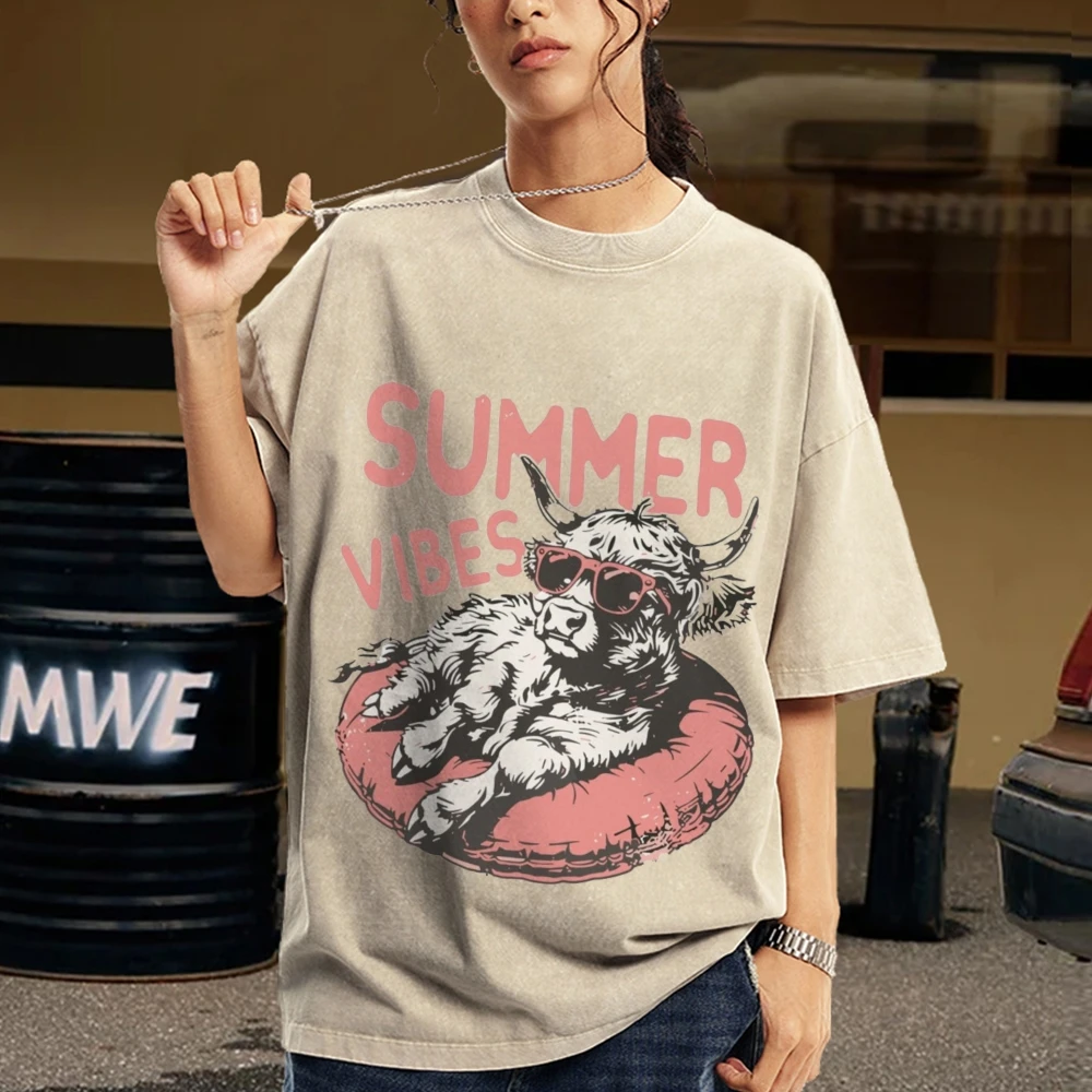 

Vintage y2k Clothes Summer Vibes Shirt Highland Cow Graphic Shirts Funny Beach Shirt Retro Summer Desert Trendy Women’s Clothing