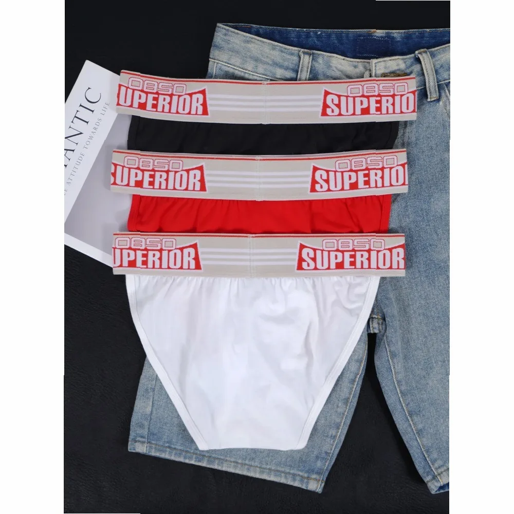 Men's Cotton Briefs 3 Pack U Convex Pouch Letter Print Waistband Soft Breathable Sport Underwear Boxer