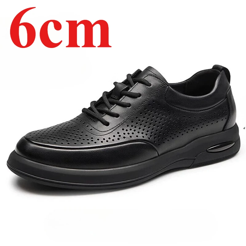 

Summer Height Increasing Sandals Shoes for Men's Soft Soled Soft Top Leather Casual Shoes Cowhide Hollowed Out Breathable Shoes