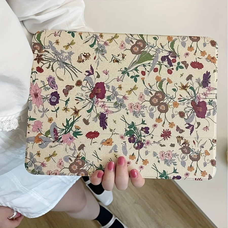 1pc Colorful Floral Stand Tablet Protective Case Suitable for iPad 10.9/10.2/Air4/5/Pro11/10th/10.5 Case with Pencil Slot Holder