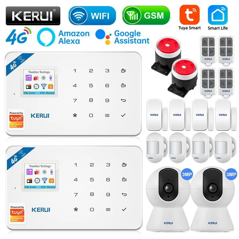 

KERUI W184 Tuya Smart Home GSM 4G WIFI Security Protection Alarms Anti Theft Security Alarm System Kit Sensor 6 Languages Garage