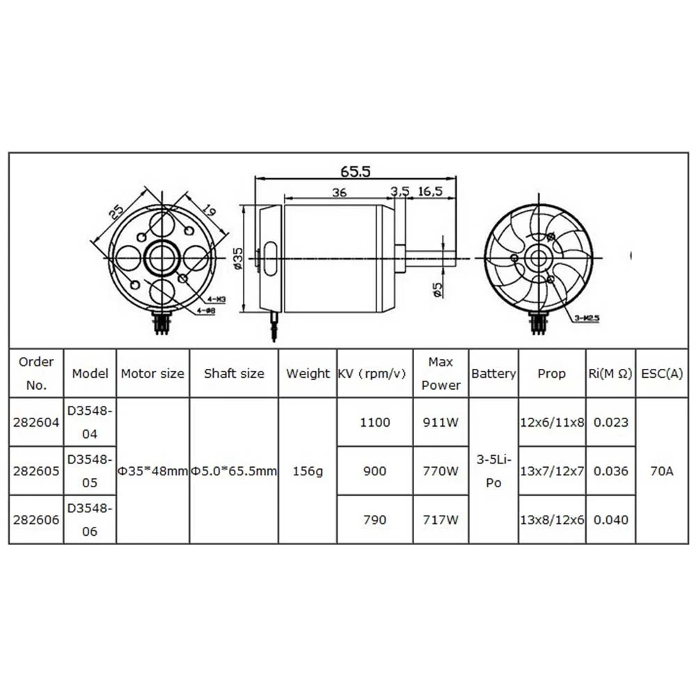 EP D3548 3548 790KV 900KV 1100KV 3-5S motore Brushless Lipo 5mm albero 156g 35*48MM grande spinta per droni Quadcopter RC FPV