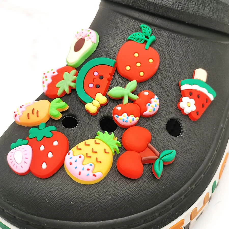 1pcs Fruit Watermelon Cherry PVC Shoe Charms Sandals Accessories For Wristbands Shoe Buckle Decorations Kid X-MAS Gift