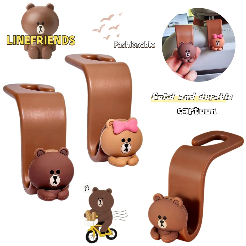 LINE FRIENDS Haken Braunbär und Choco Cartoon und niedlich, modisch, exquisit, langlebig, robust, multifunktionaler Haken für die Autositzlehne – Detail 1