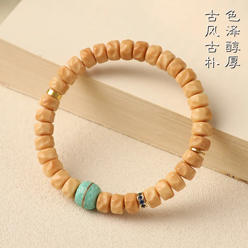 Weathered Ridge Bodhi Seed , Single-Loop Magnesite One-Line Bead Bracelet