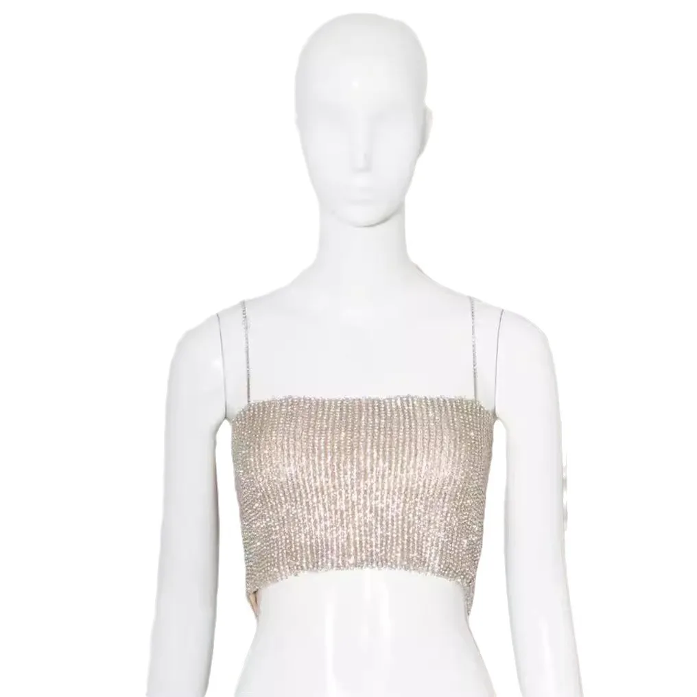 

New Sexy Metal Super Sparkling Rhinestone Chain Backless Suspender Strapless Top LBZ1204