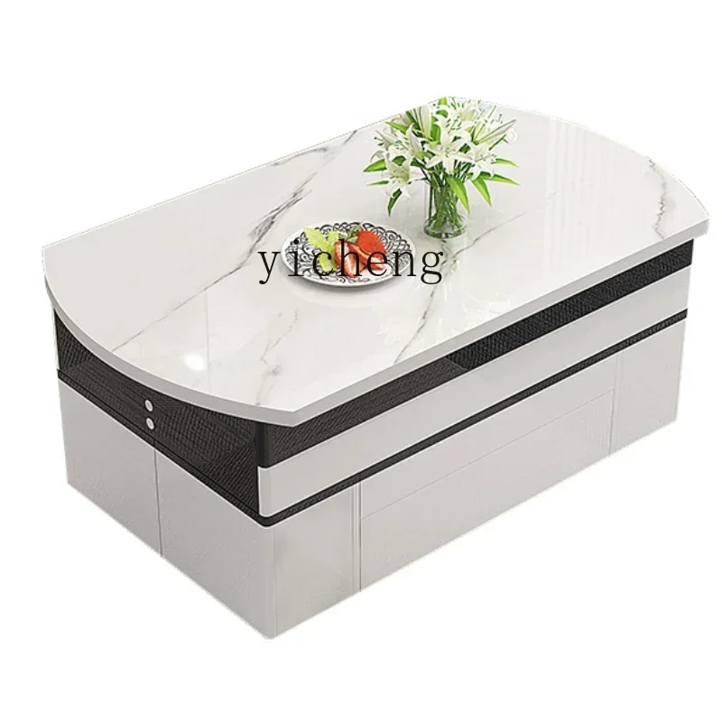 

ZZTQH rock slab creative lift coffee table dining table simple living room household multi-functional folding telescopic furnitu