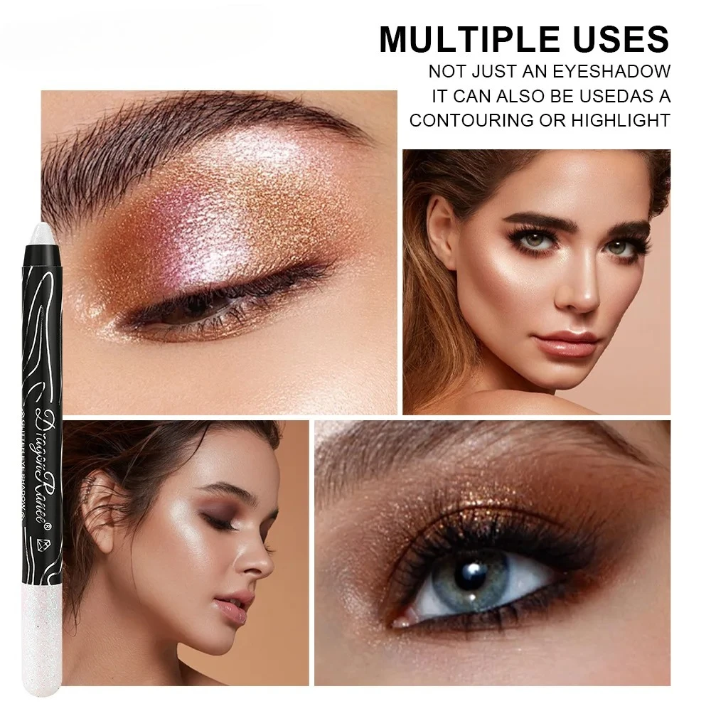 أقلام ظلال عيون أرجوانية معدنية لامعة على شكل دودة القز قلم تحديد كريمي يدوم طويلاً عصا ظلال عيون مكياج أزرق ذهبي