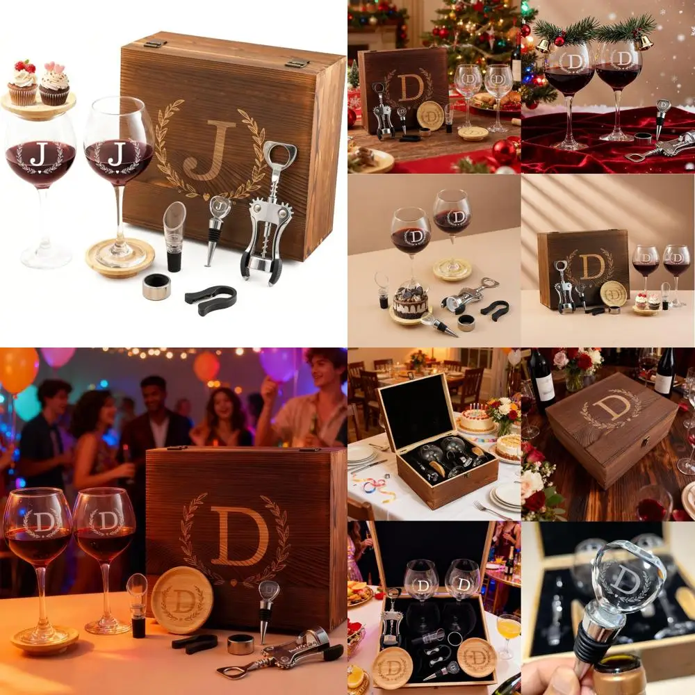 

Персонализированный набор бокалов для вина с монограммой и гравировкой для женщин — подарок на день рождения мамы, деревянная коробка в рождественской свадьбе, годовщину Pres