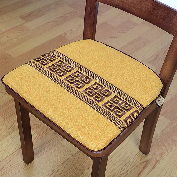 Custom U-Shape Embroidery Chinese Chair Pads Cotton Linen Seat Cushions for Dining Office Chairs Zipper Non-slip Mat