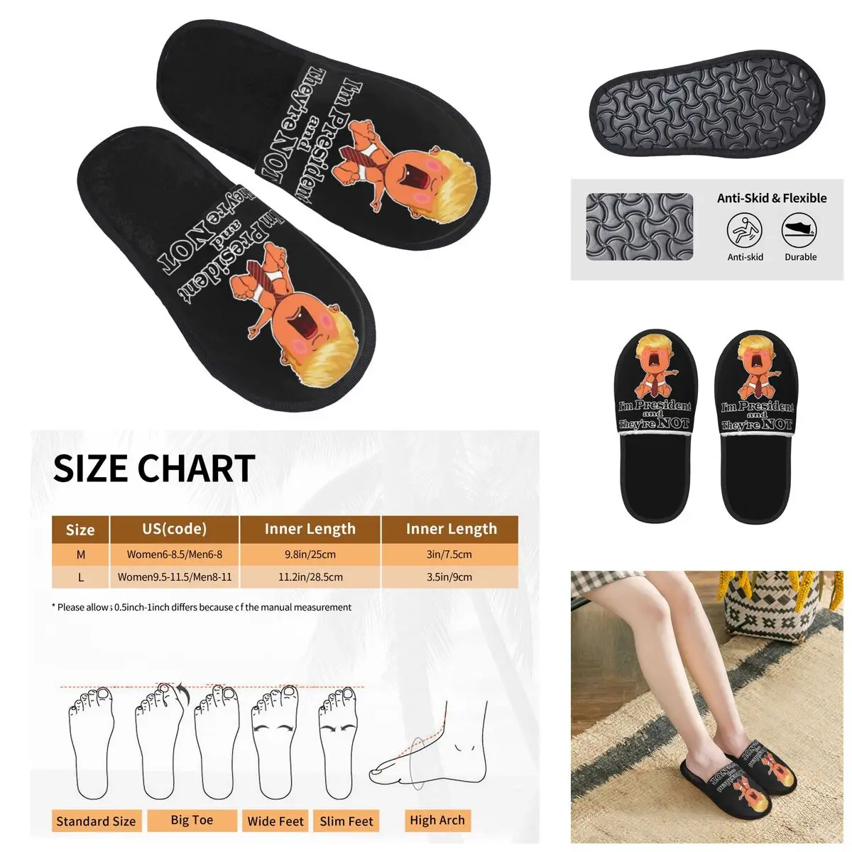 3D printing Men Women Furry Indoor slippers,Donald Trump Cartoon fashion special Anti-skid Slippers