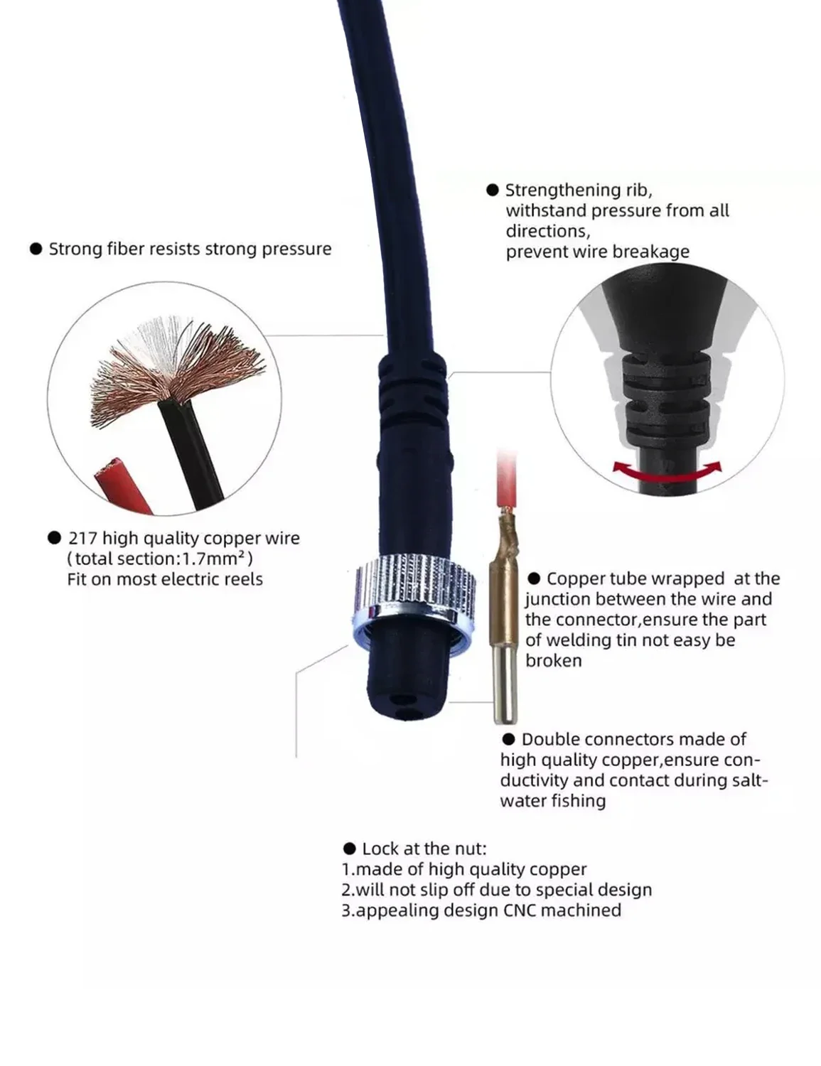 Para carrete de pesca eléctrico Shimano Daiwa, línea de conexión, Cable de alimentación, conexión de batería, carretes eléctricos, Cable de alimentación de 300cm, 9,84 pies