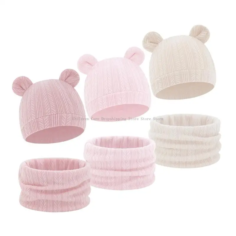 Gorros infantiles con forro calefactor, conjunto bufanda, gorro algodón para bebé, suave para niños y niñas