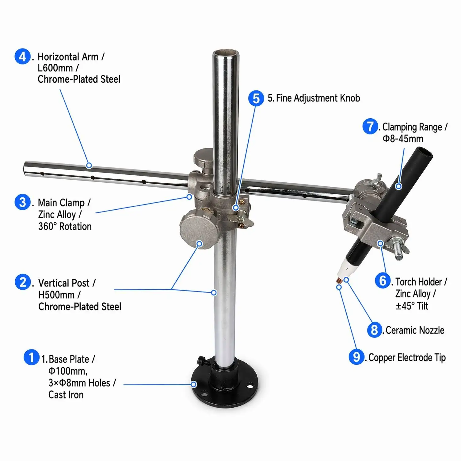 60x50cm Welding Torch Holder Support TIG MIG Gun Holder Clamp Mountings fit Welding Positioner Turntable Rotator Rotary Table