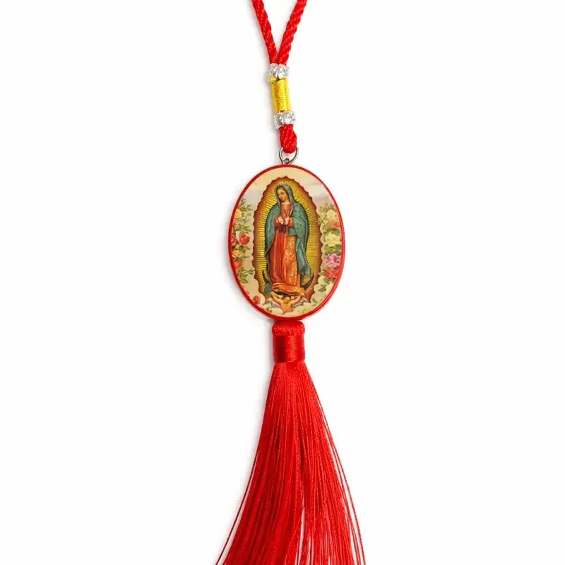 Virgin Mary Car Hanger with Red Tassel and Detailed Iconic Design for Car Interior Decor High-Quality Materials and Unique Accessory