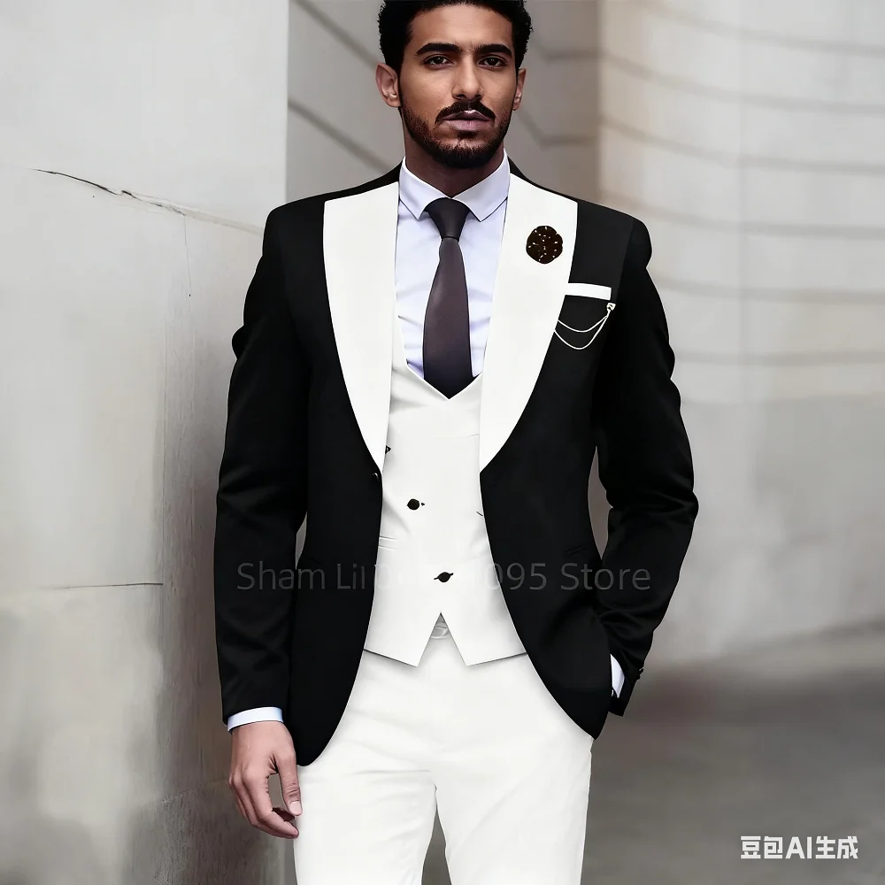 

Luxury 3-Piece Men's Tuxedo Suits Fashion One-Button Blazer Vest And Pants Set for Wedding Ceremony Male Fashion Tuxedo