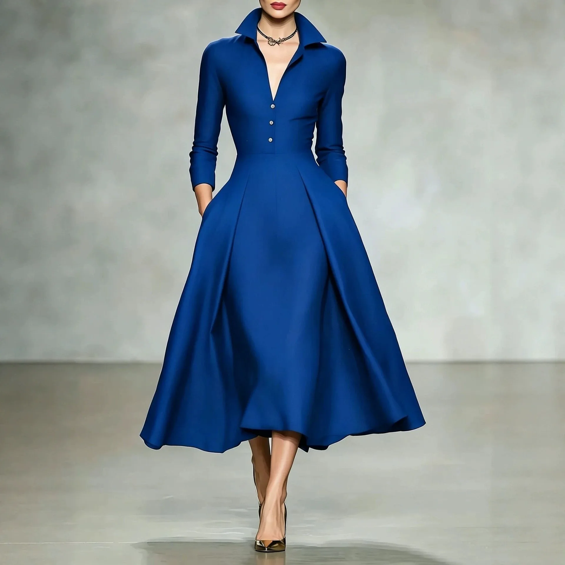 Women's 2026 Fall/winter Elegant V-neck Waist-cinching Fashionable Long-sleeve Clothes Women's Formal Evening Gowns Femme