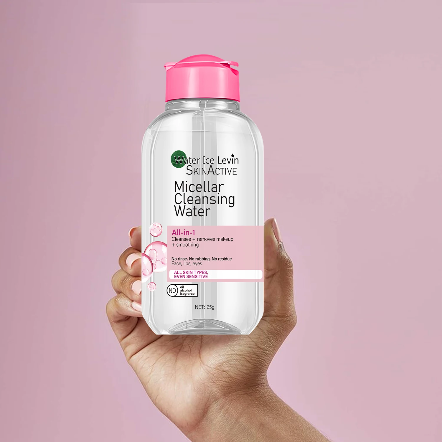 Water Ice Levin Micellar Water: All-In-1 Cleanser & Makeup Remover, No Rinse, for Sensitive Skin, Fragrance-Free, 125g