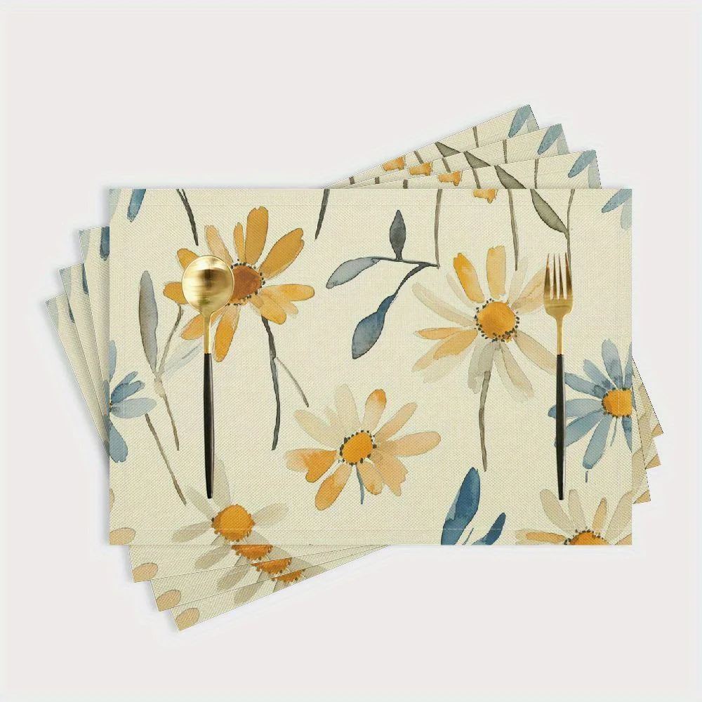 Abstract Yellow Blue Polka Dot Fish Placemats 4PC Hand Painted Style Dining Table Mats Kitchen Home Decor