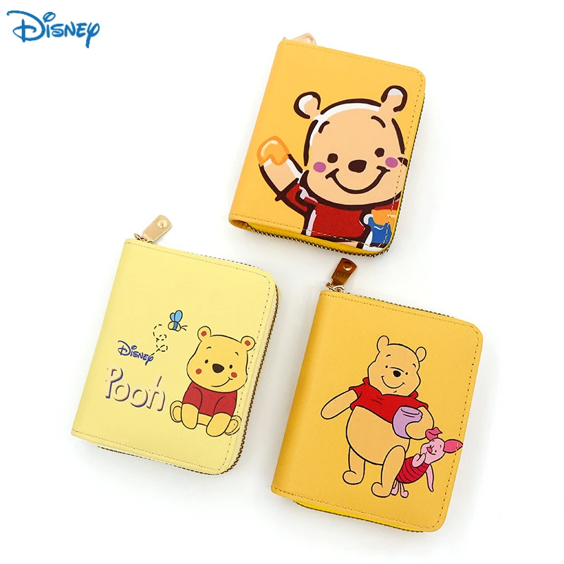 Disney Cartoon Winnie The Pooh Unisex Short Wallet PU Leather Short Wallet Kawaii Small Purse Mini Student Handbag Birthday Gift