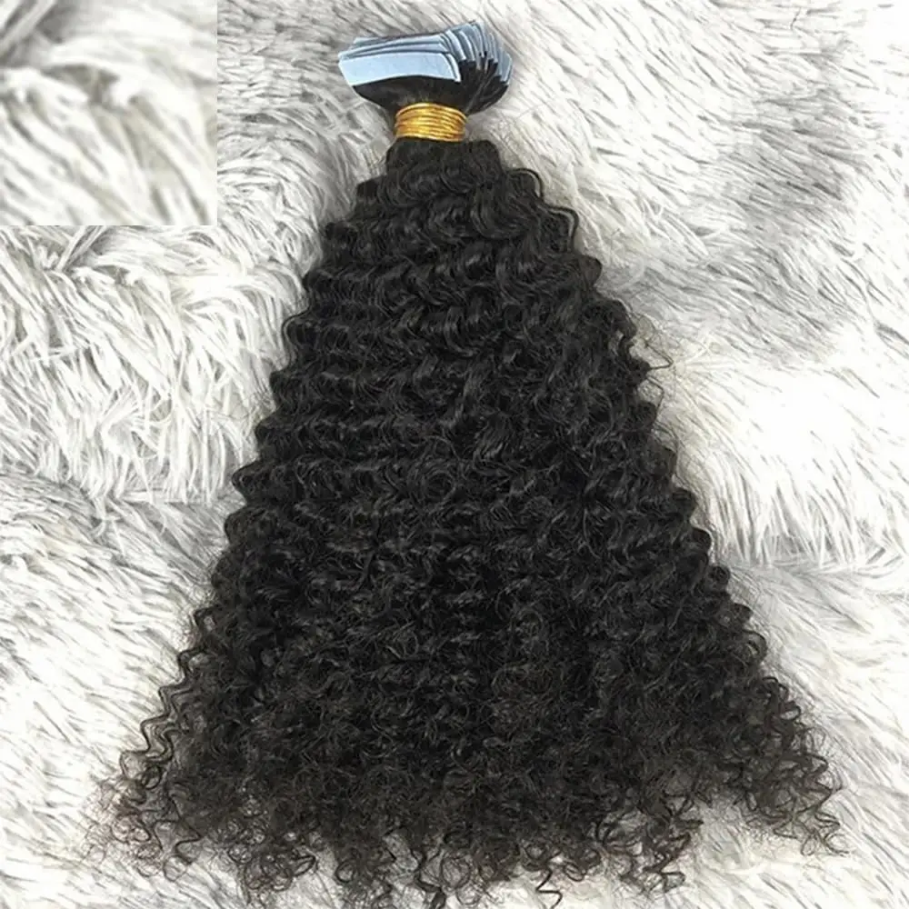 Tape In Hair Extensions Peruvian Human Hair Kinky Curly Skin Weft Extension Invisible Tape Ins Hair 40pcs 100g for Black Women