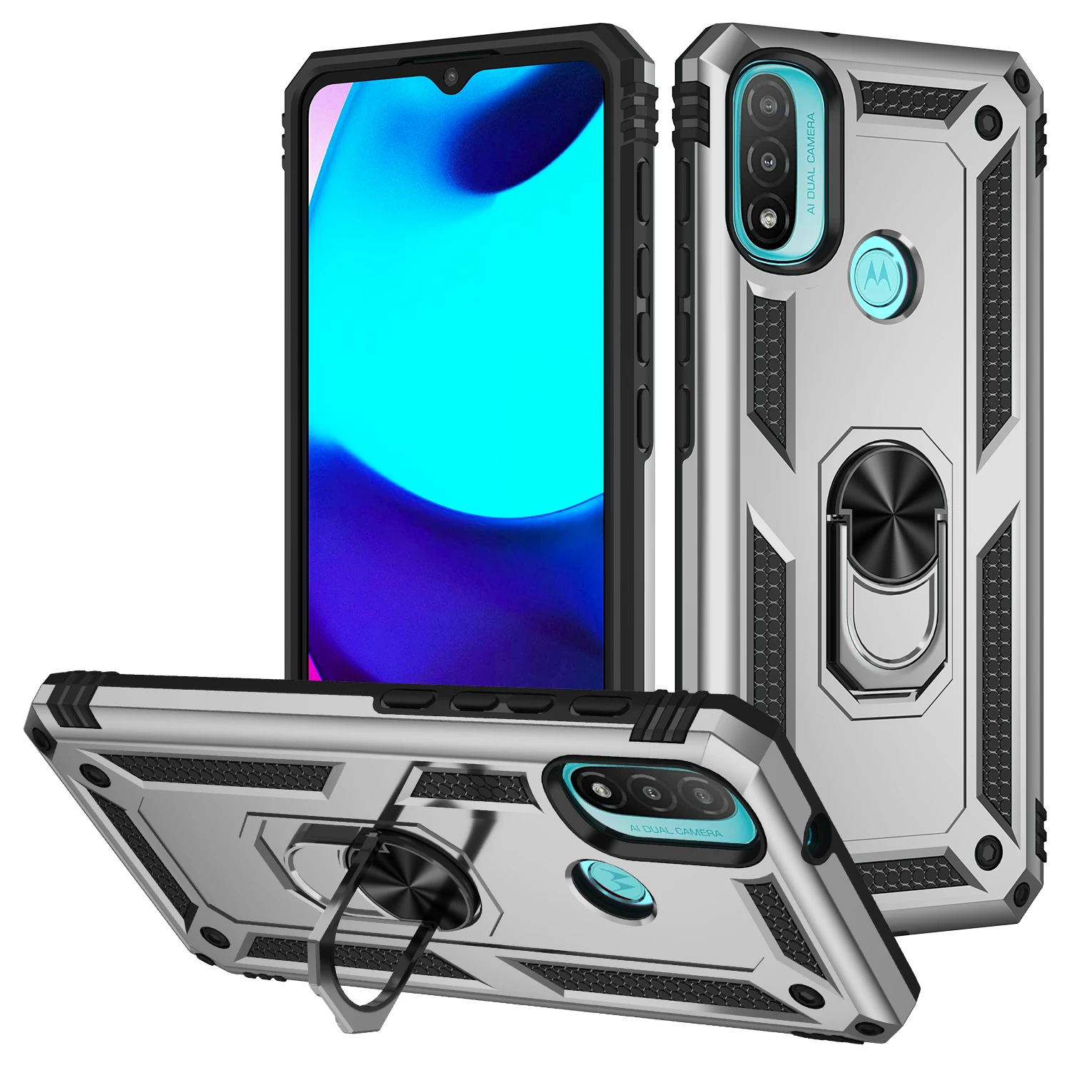 Case for Motorola Moto E20 E30 E40 Shockproof Bumper Armor Military Protective Magnetic Holder Ring Cover for Moto E 20 30 40