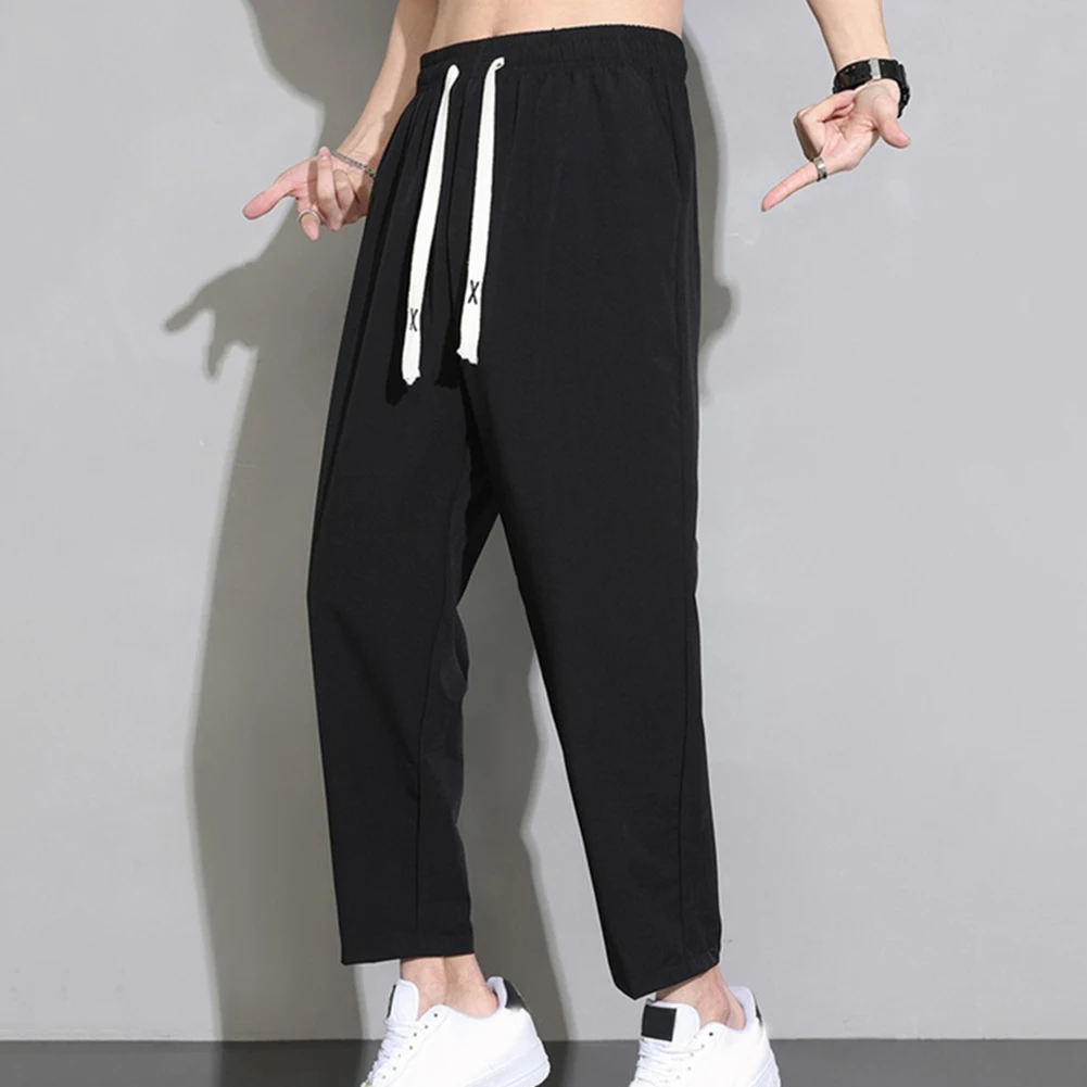 Men Summer Ice Silk 9-point Sports Pants Loose Mouth Trousers Fashion Streetwear