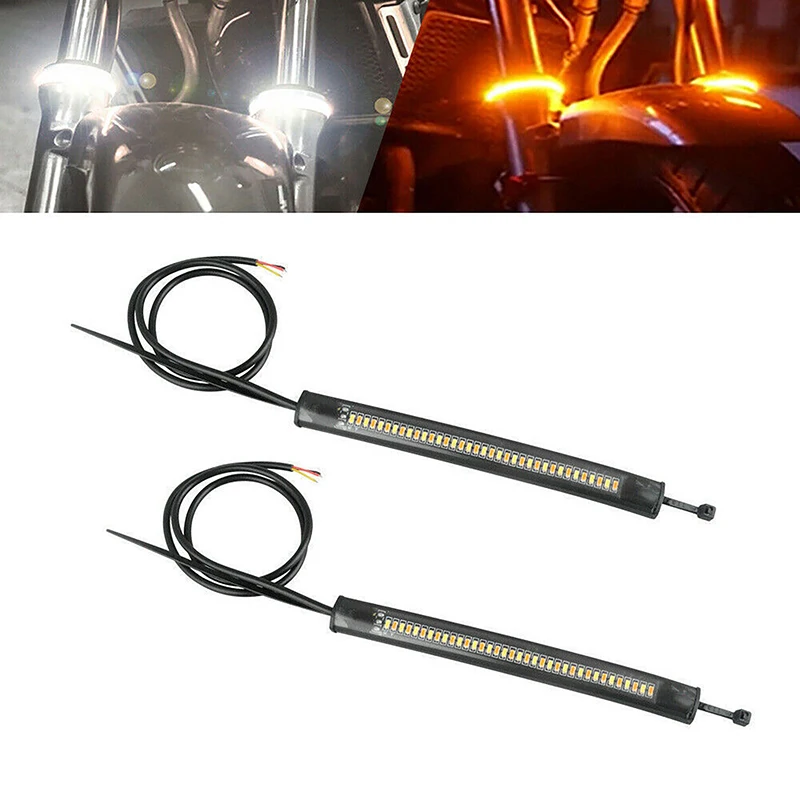 

1PCS Flexible Flowing LED Motorcycle Turn Signal Light DRL Amber White Moto Flasher Ring Fork Strip Lamp Flashing blinker 12V