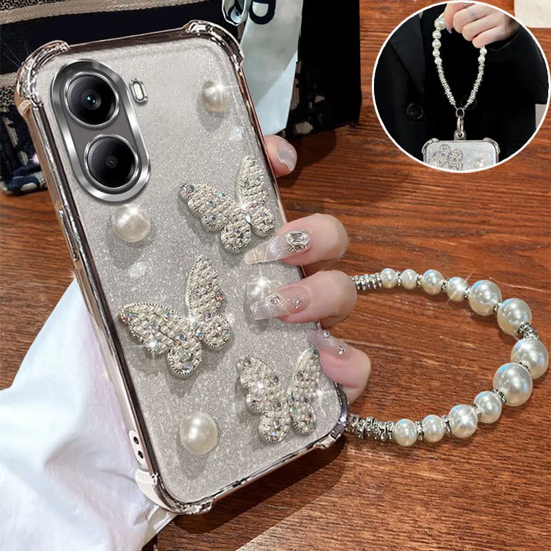 

POCO X7 PRO CASE ELEGANT Pearl Lanyard Shockproof Cover For Xiaomi Poco X7 pro 5G X 7 Bling Case Silicone Protective Lens Bag