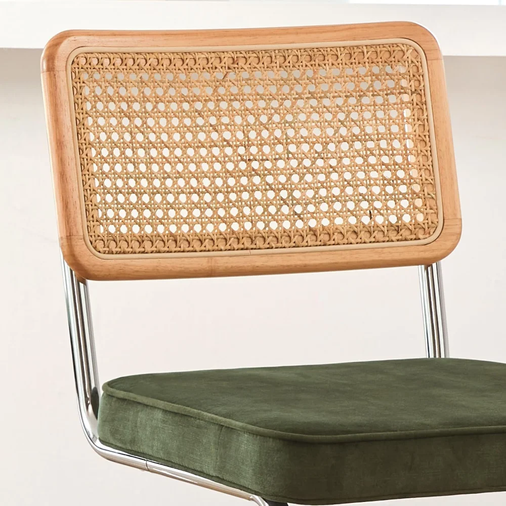 Natural Rattan Bar Stools Set of 2 with Solid Wood Back, 24 Inch Mid Century Modern Counter Height Stools