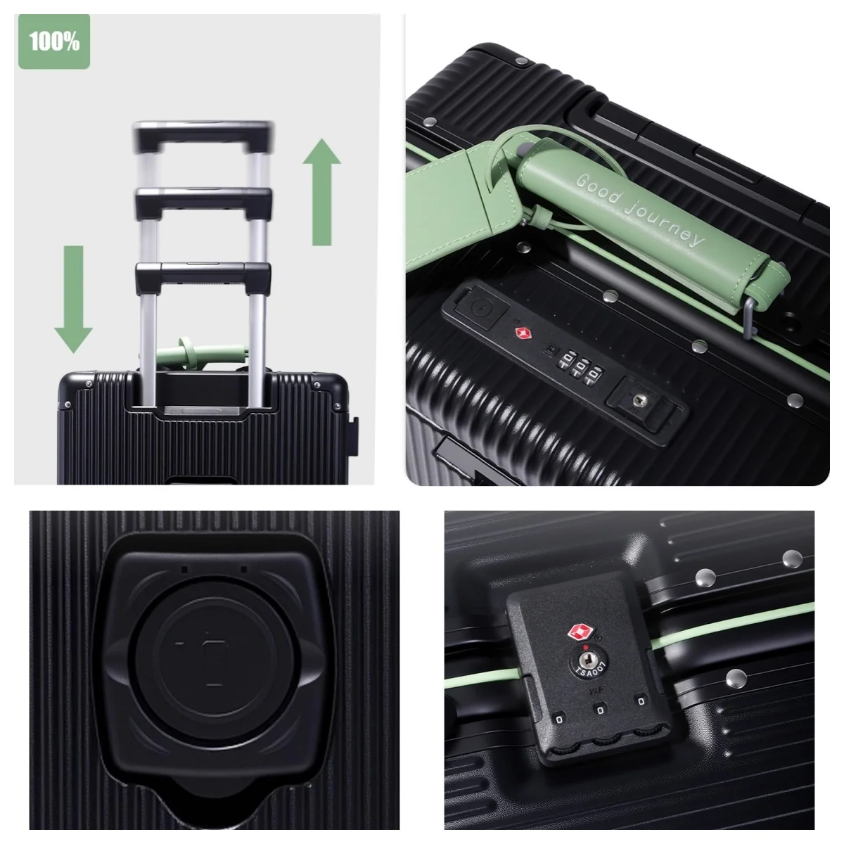 กระเป๋าเดินทางเปิดด้านหน้ากรอบอลูมิเนียม 20 "กระเป๋าใส่รถเข็นแบบพกพาพร้อมล้อเงียบสีสันสดใสปลั๊กชาร์จ USB กระเป๋าเดินทางแบบกลิ้ง