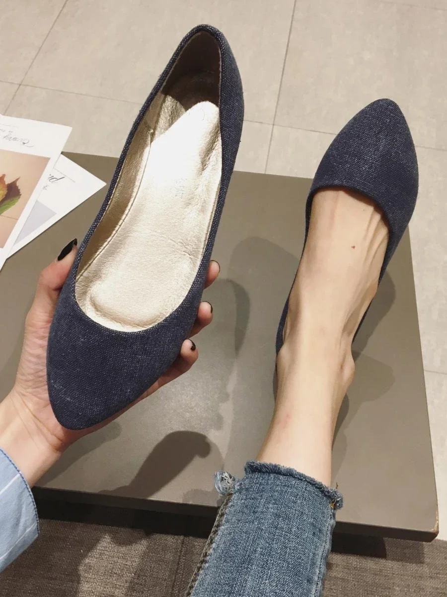 2024 cloth breathable pointed flat heel single shoes women's shallow mouth comfortable flat bottom women's shoes 5942