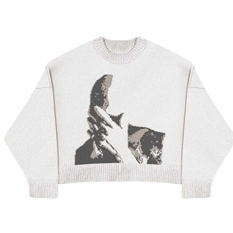 Women\'s Knitting Gothic Print Pattern O Neck Pullover Sweater Streetwear Girls Oversized Harajuku Knitwear Y2k Sweaters