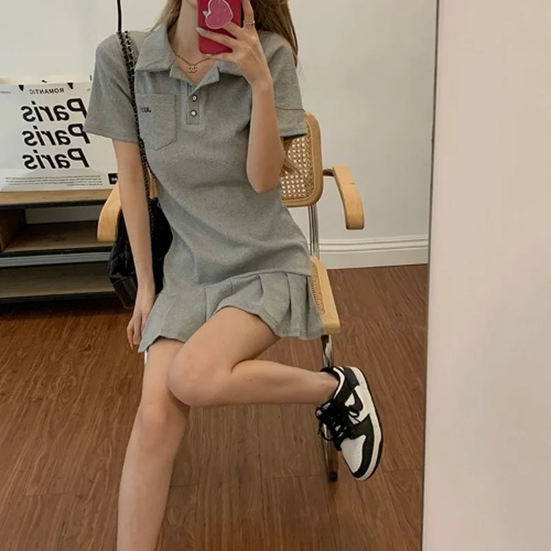 Short Sleeve Dress Women Clothing High Quality Trendy Comfortable Casual Solid Soft Korean Style Simple Lovely Age Reduction Fit