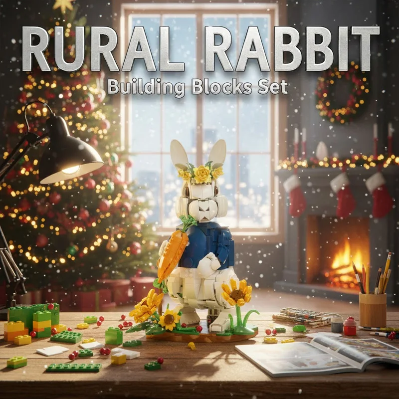 

1258Pcs Country Rabbit Building Blocks Set, Challenging Animal Theme Puzzle Toy, Creative Home Office Desk Decor Gift